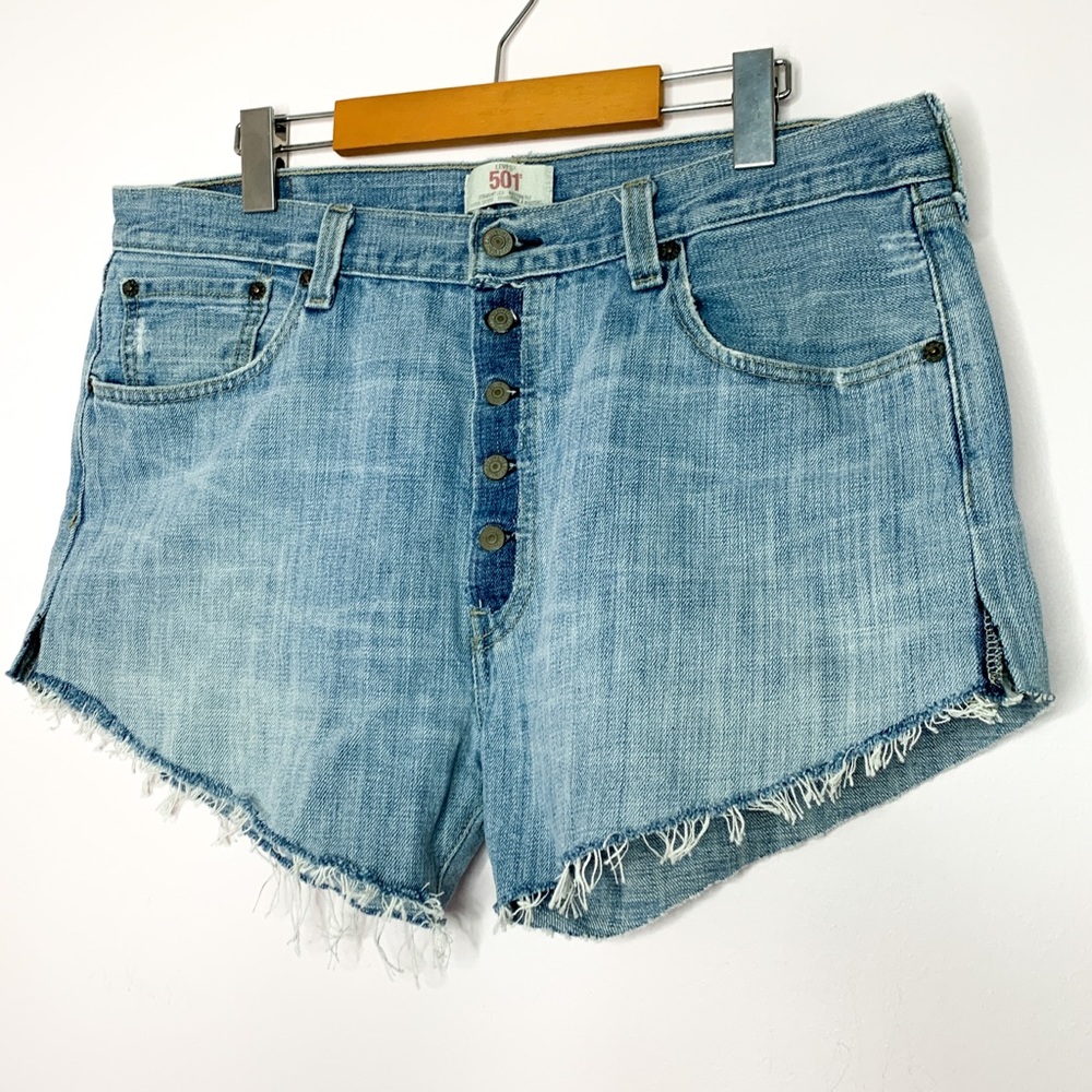 Levi’s 501 Button Fly Distressed boyfriend shorts